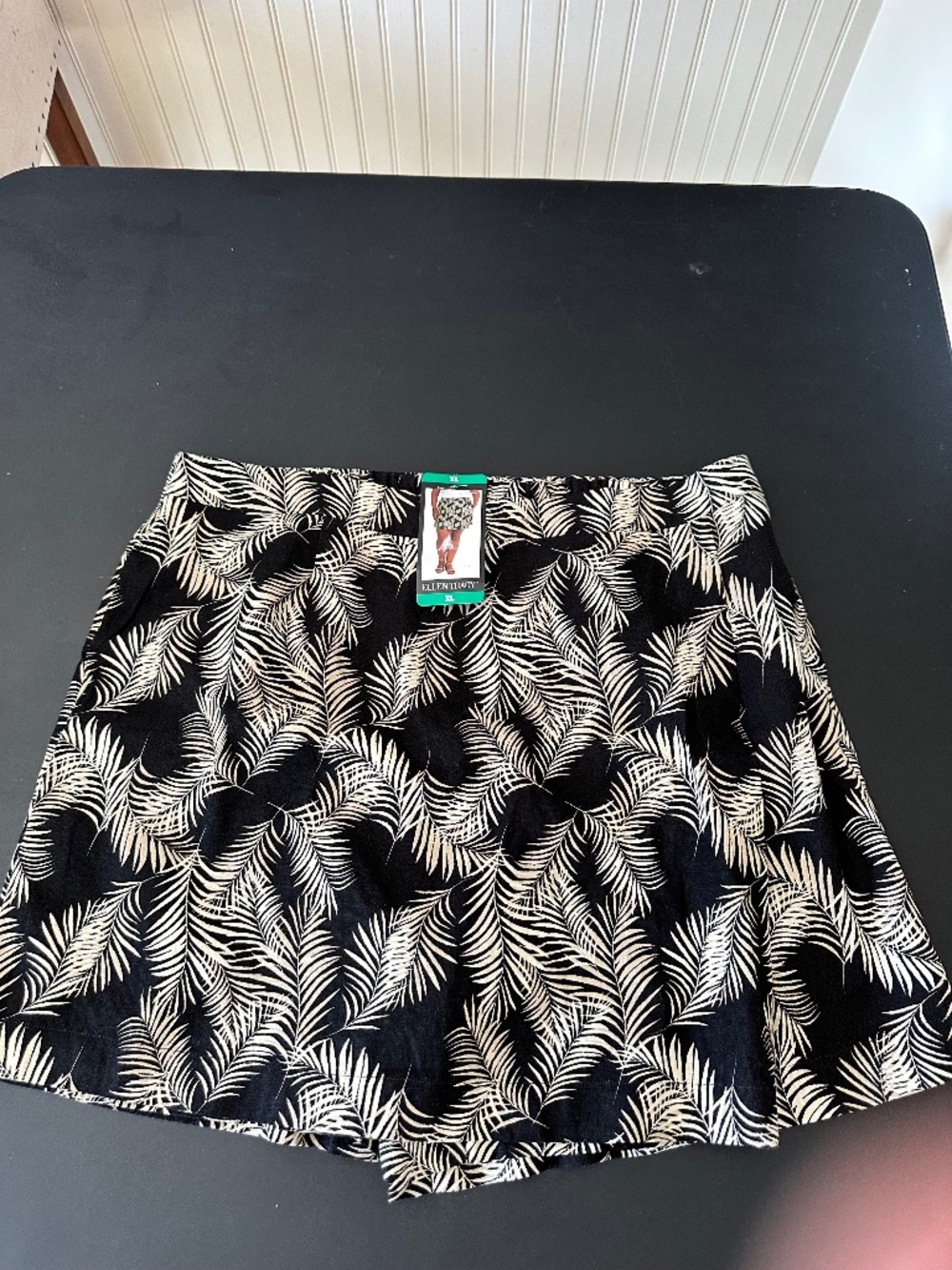 Ellen Tracy XL NWT Black Beige Palm Leaf Linen Blend Skort Pockets